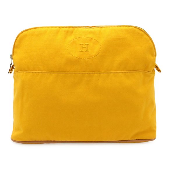 HERMES Bolide Pouch TGM Multi-Pouch Clutch Bag Canvas Leather Yellow Natural - Picture 1 of 7